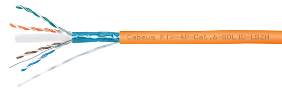 Кабель витая пара экранированная FTP (F/UTP), категория 6, 4 пары 0,57мм (23 AWG), одножильный (305 м)
