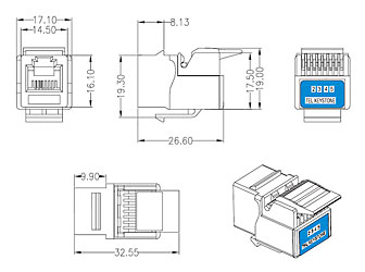 Cabeus KJ-RJ12-Tooless Вставка Keystone Jack, RJ-12(6P6C), IDC(Toolless)