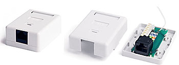 Нажмите на фото для увеличения Розетка RJ-45, одинарная, белая, 47х64,5х25,2 мм
