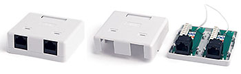 Нажмите на фото для увеличения Розетка RJ-45, двойная, белая, 71,45х64,5х25,2 мм