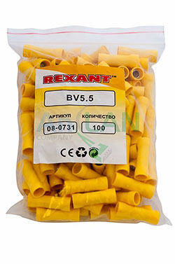 СОЕДИНИТЕЛЬНАЯ ГИЛЬЗА изолированная (СГИ L-26мм) 4-6мм² (BV5.5, VB5.5) желтый REXANT